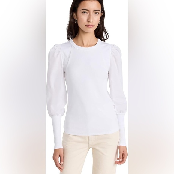 Veronica Beard Lyon Top White Ribbed Puff Long Sleeve Top - Picture 3 of 11